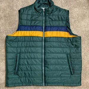 SONOMA Men's Quilted Puffer Vest XL SUPREME GREEN Blue/Yellow Chest Stripe